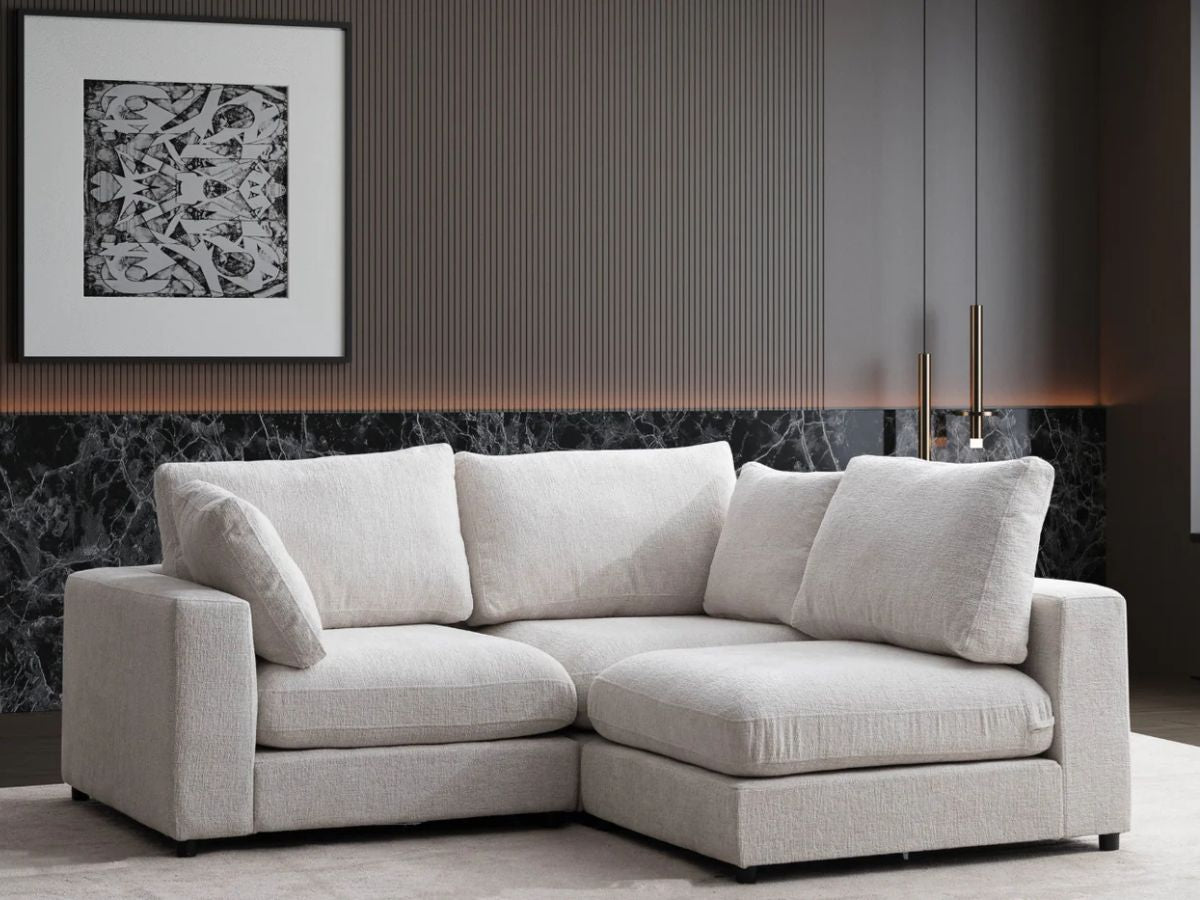 Canapé Julia Modulable - tissu chenille - 3 Places + 1 Pouf