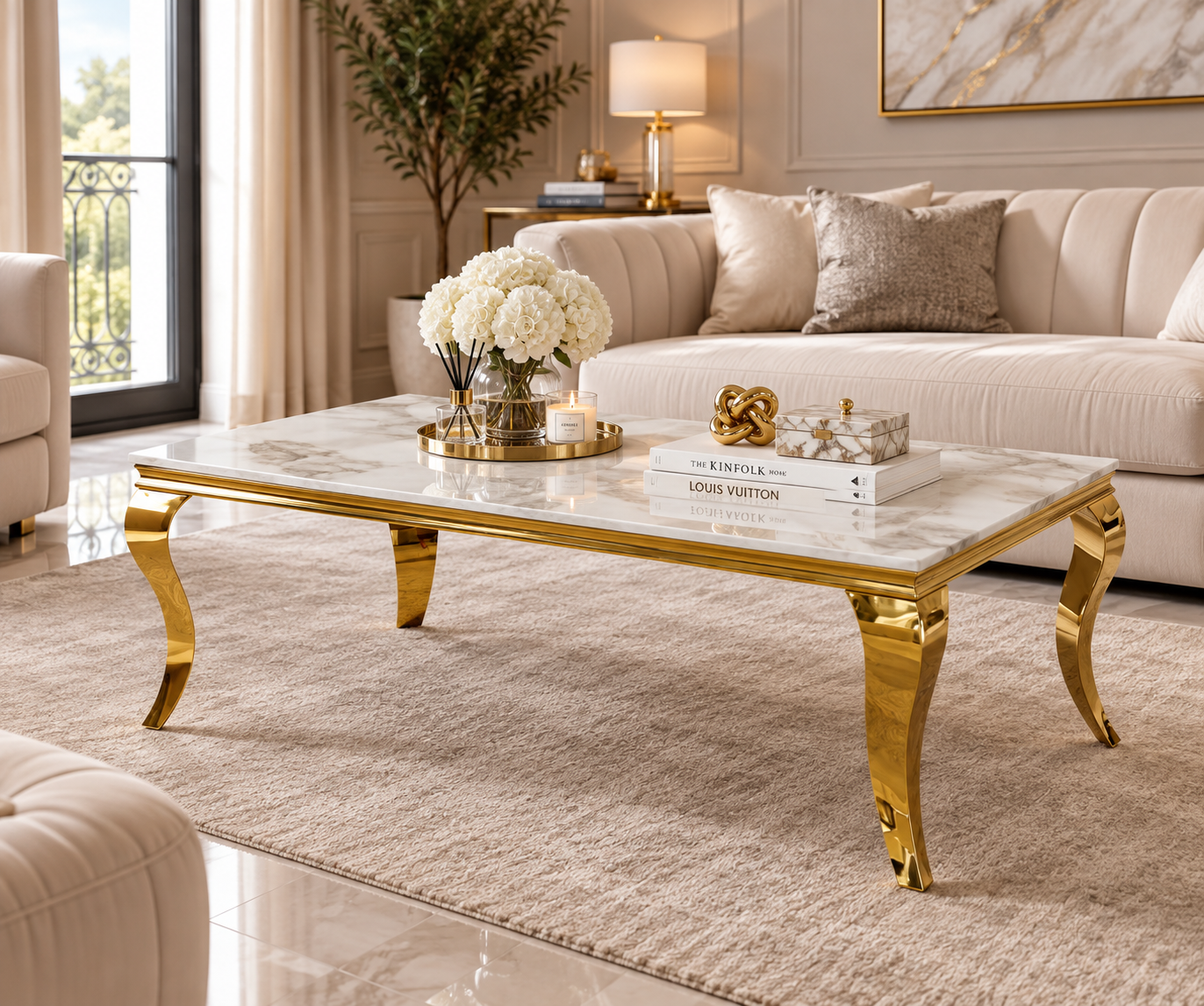 Table basse Baroque – Marbre & Doré