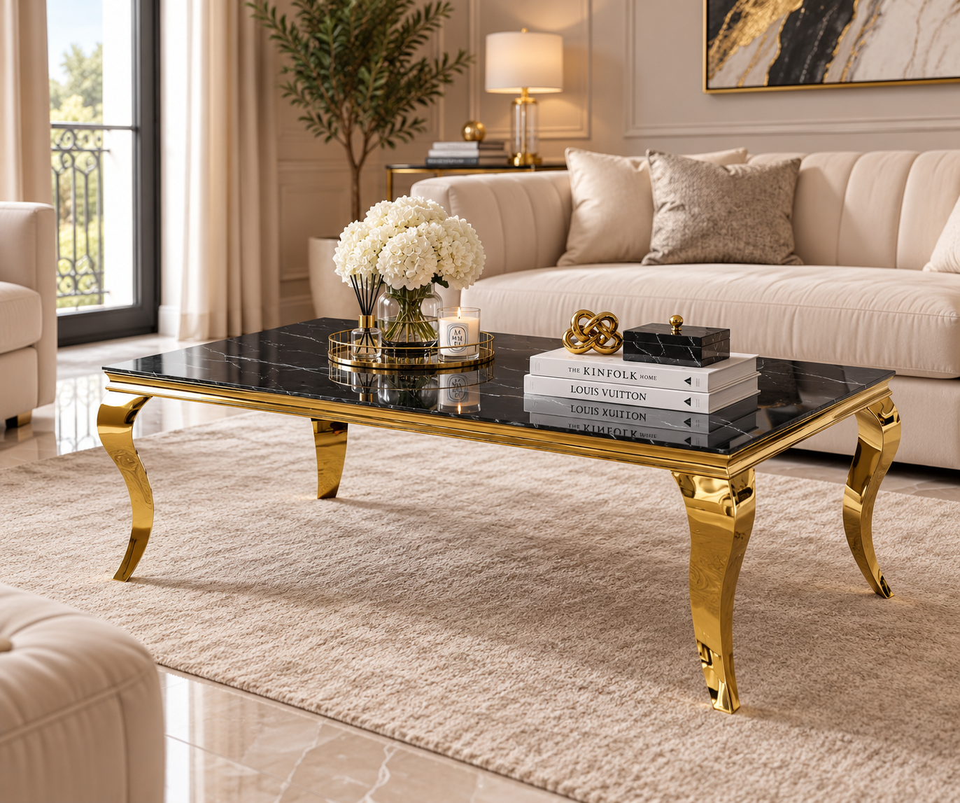 Table basse Baroque – Marbre & Doré