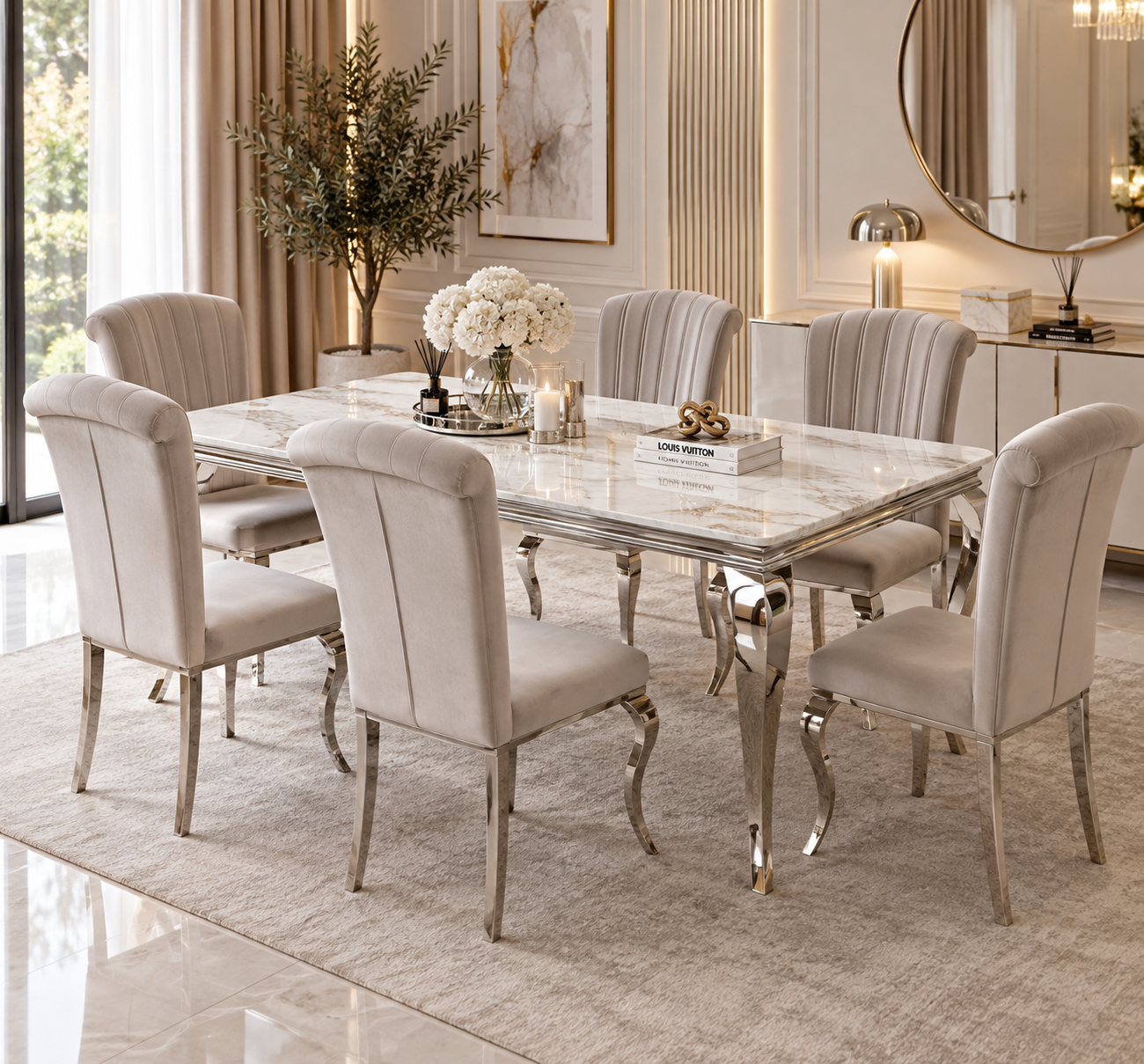 Table à manger Baroque – Marbre & Argenté