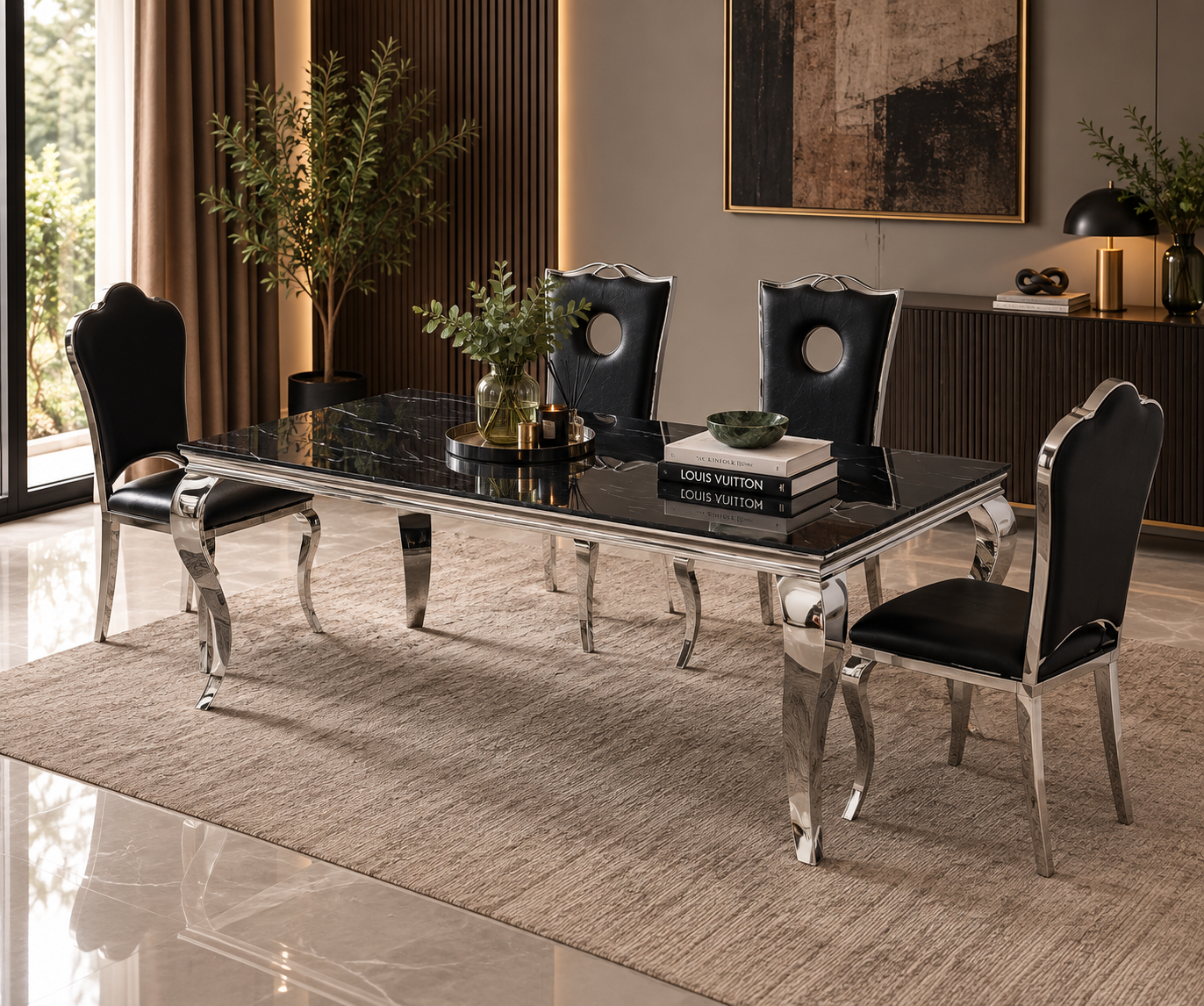 Table à manger Baroque – Marbre & Argenté