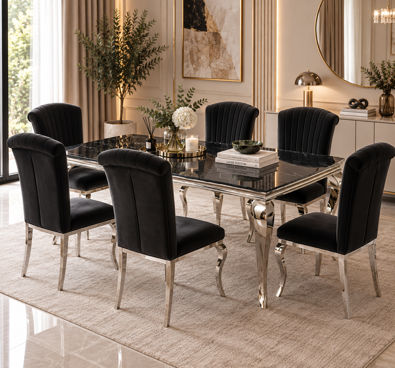Table à manger Baroque – Marbre & Argenté