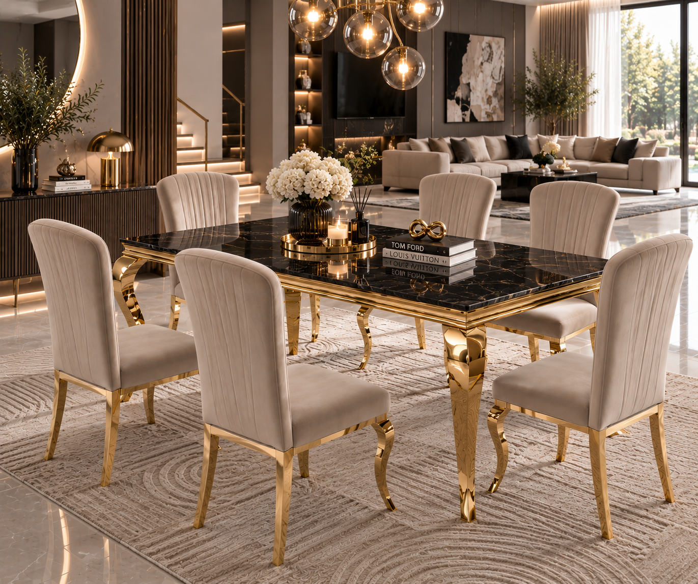 Table à manger Baroque – Marbre & Doré