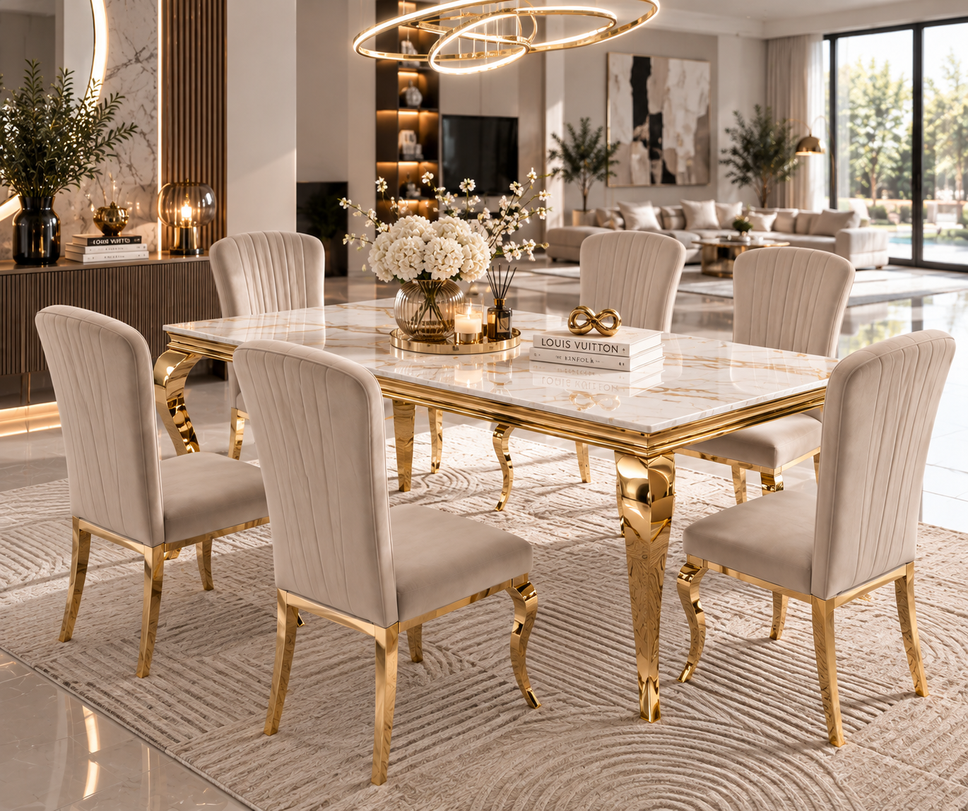 Table à manger Baroque – Marbre & Doré