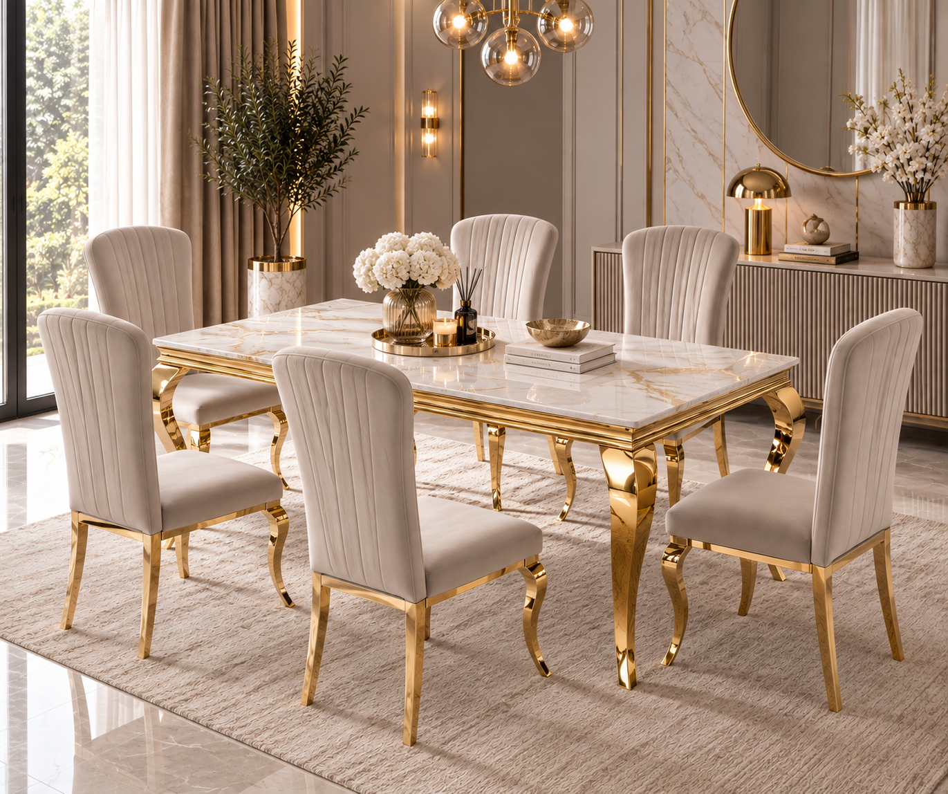 Table à manger Baroque – Marbre & Doré