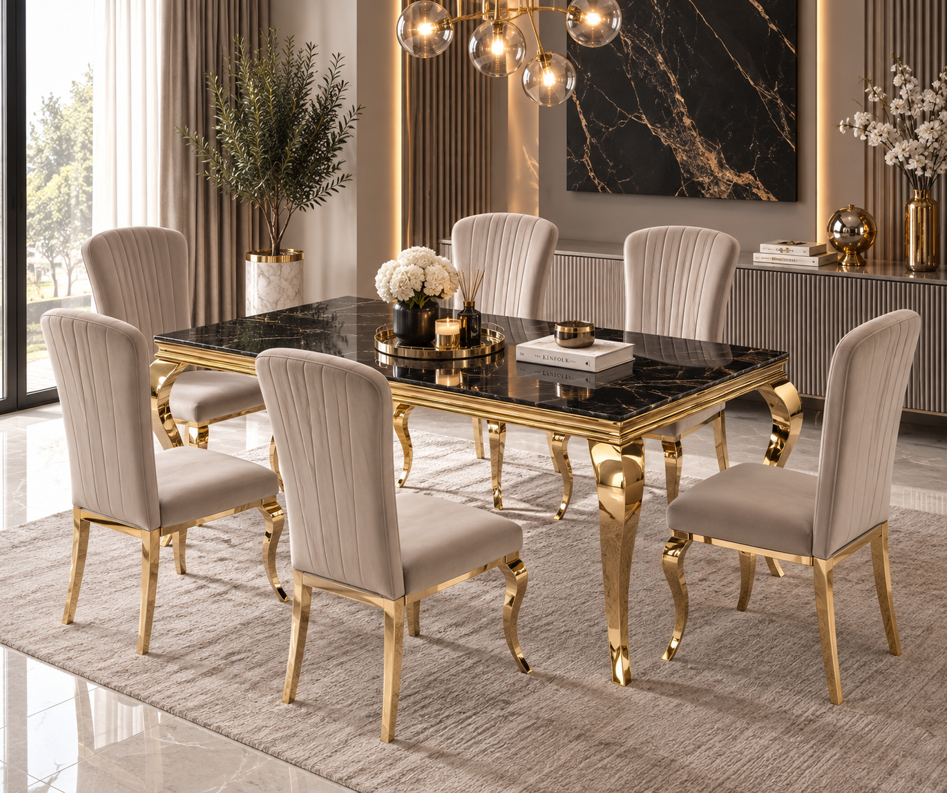 Table à manger Baroque – Marbre & Doré