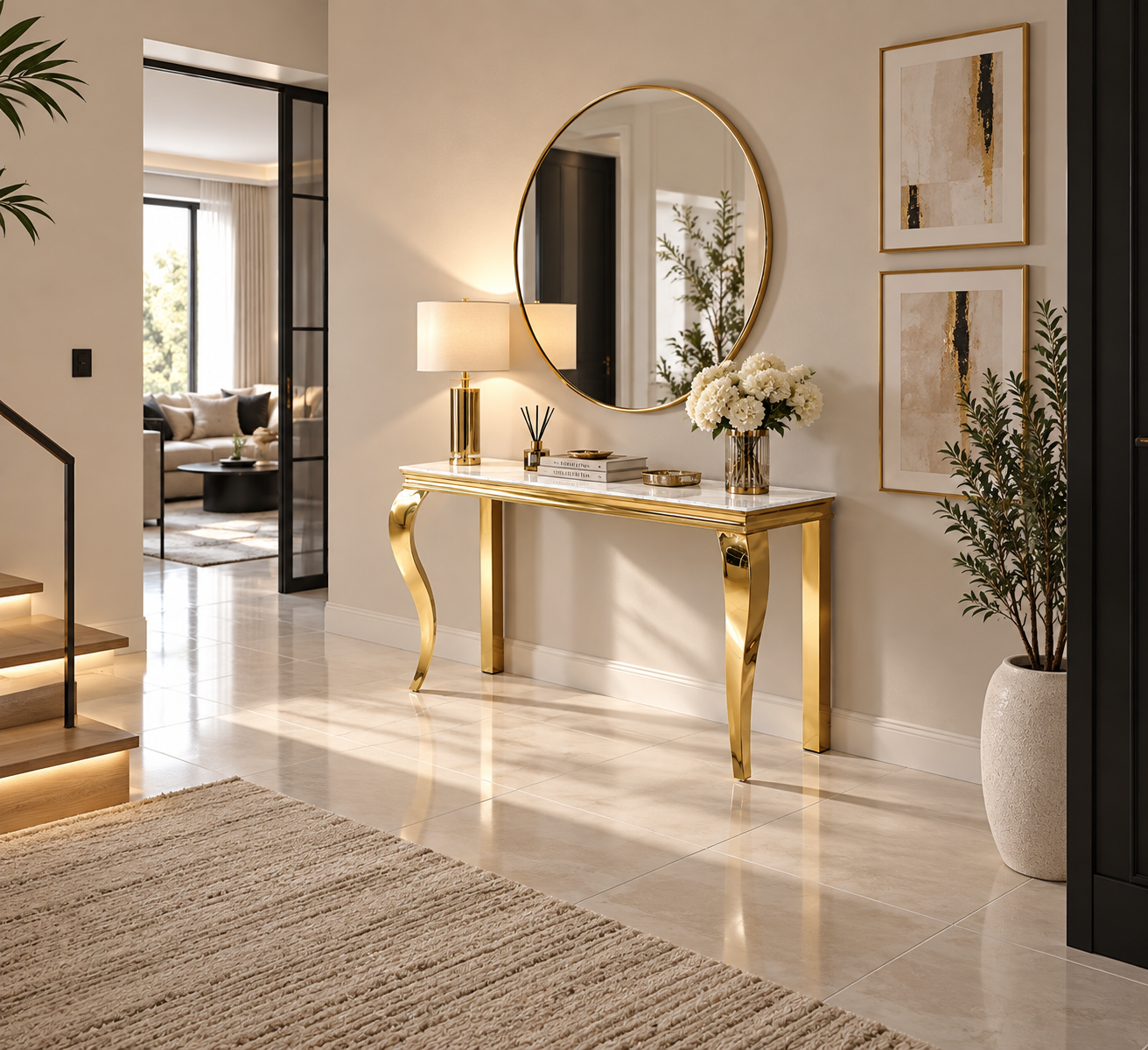 Console Baroque – Marbre Blanc & Doré