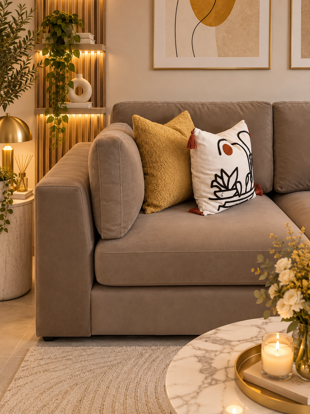 Canapé Julia Modulable 4 Places + 1 Pouf – Mocha