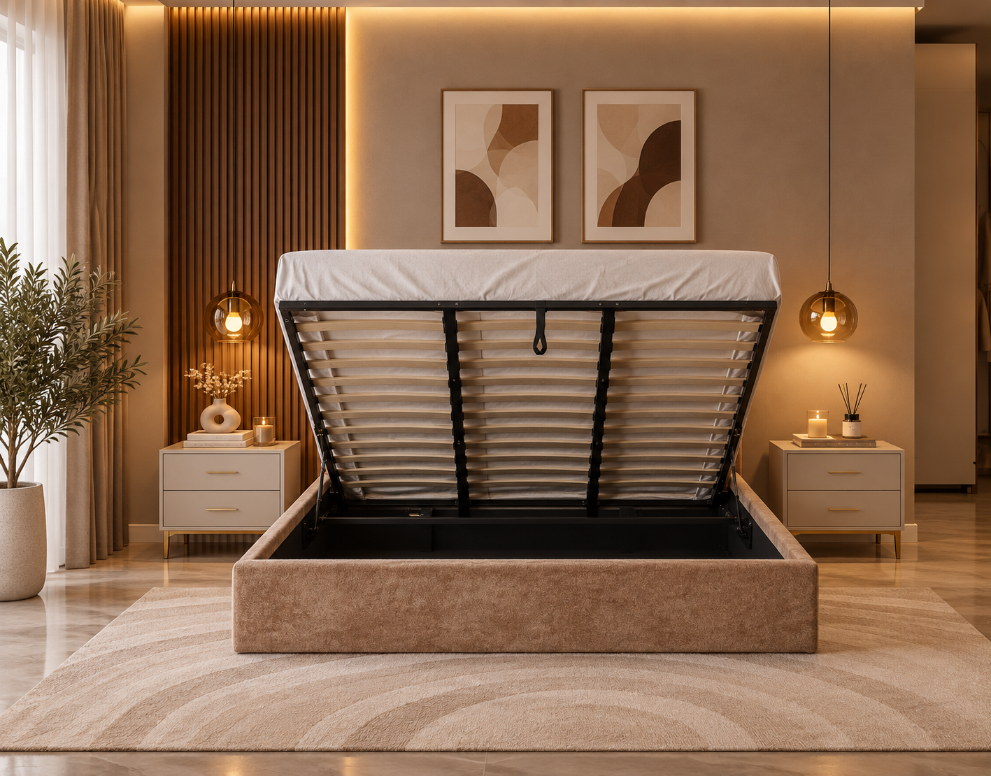 Lit coffre Valentina – Tissu polaire Moka