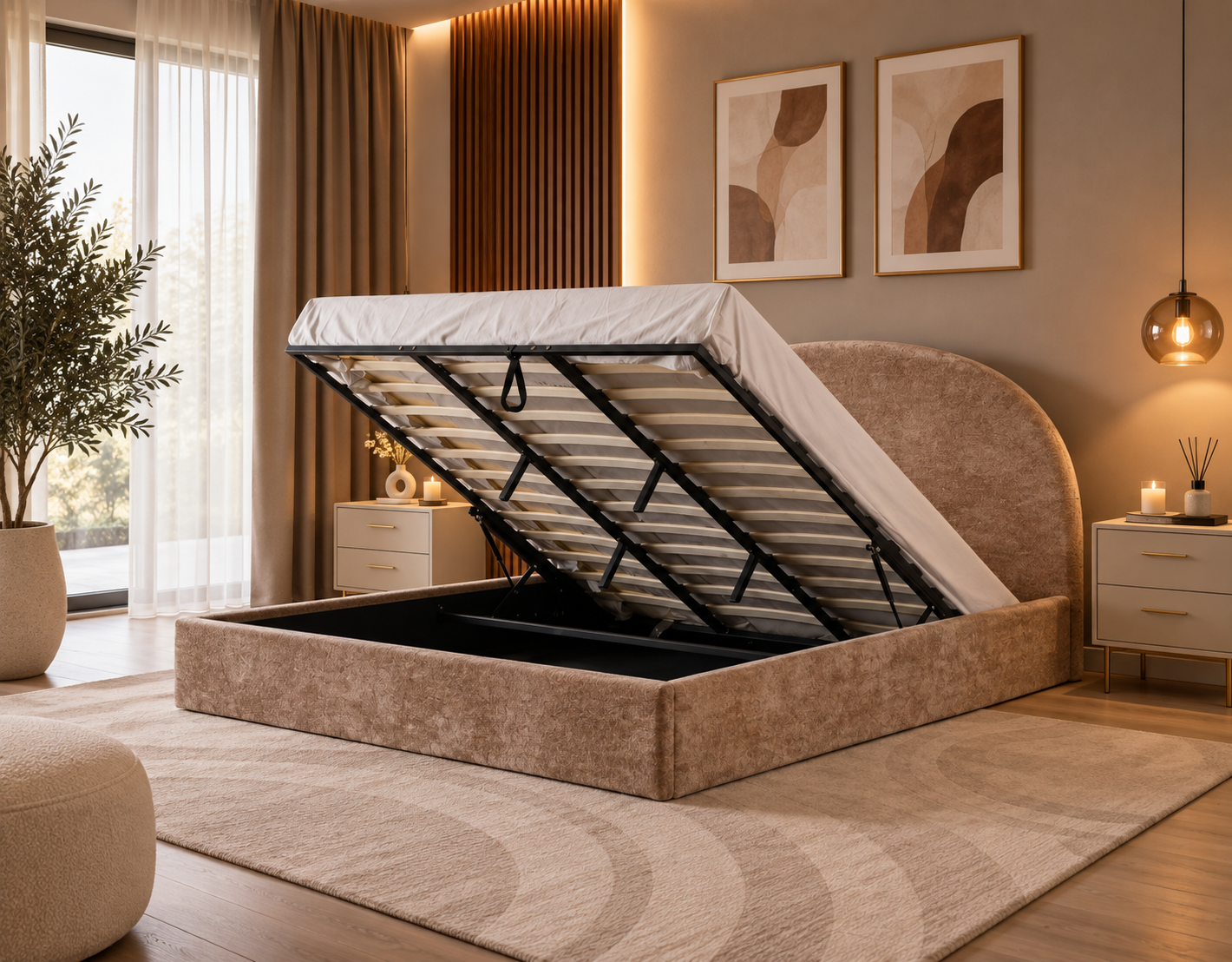 Lit coffre Valentina – Tissu polaire Moka