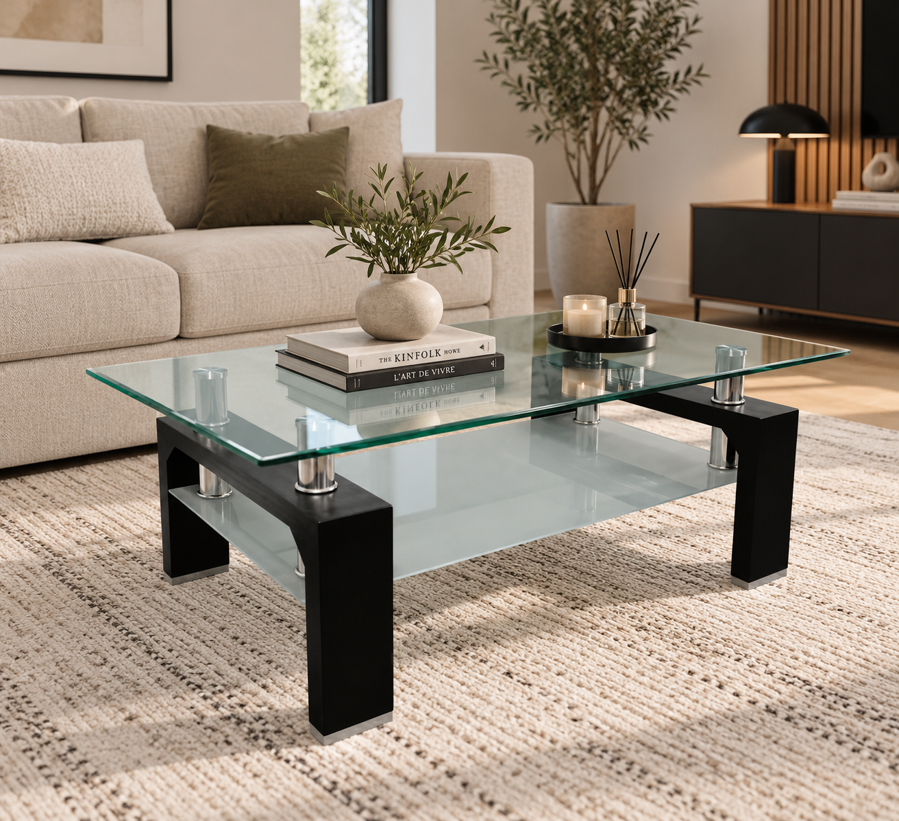 Table basse Gloria – Double plateau en verre