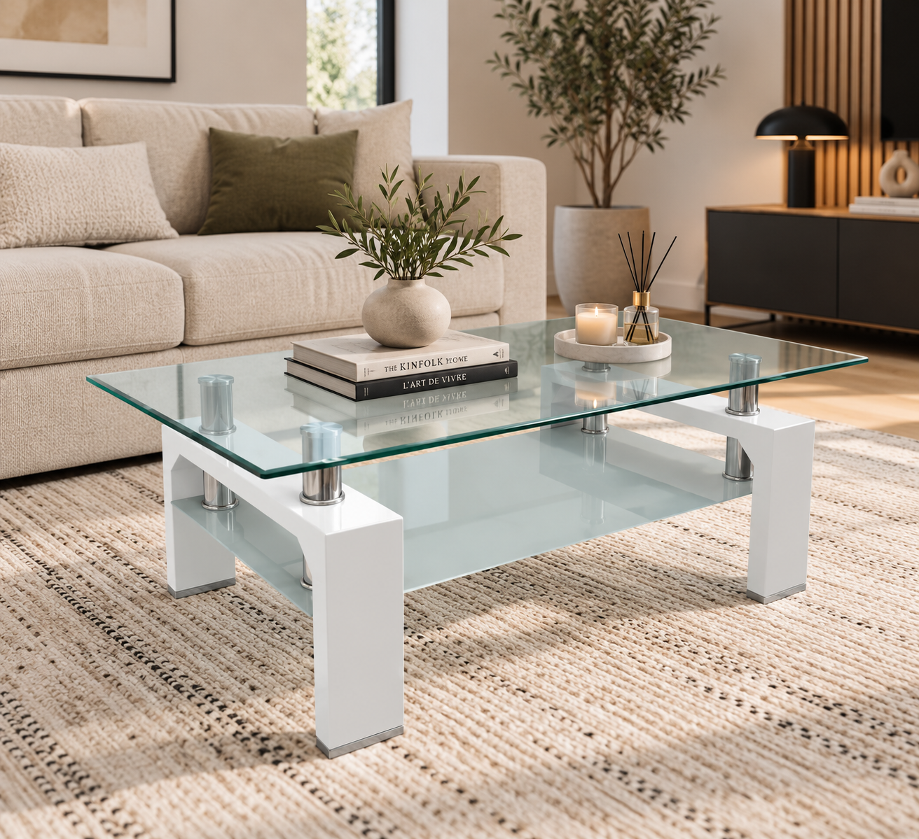 Table basse Gloria – Double plateau en verre