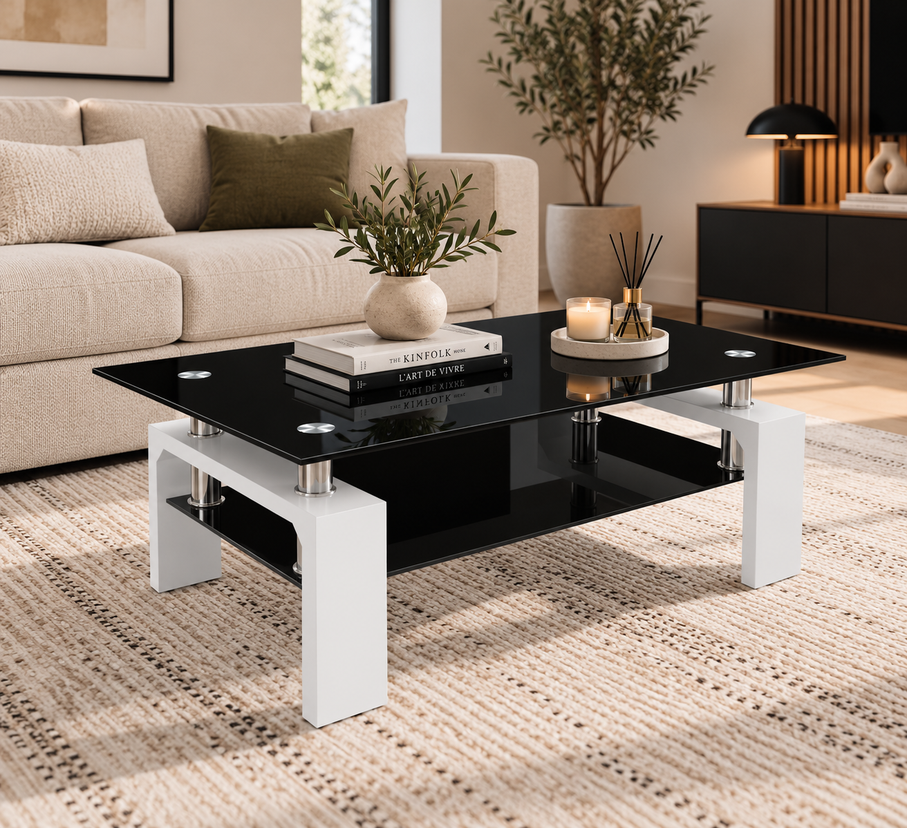 Table basse Gloria – Double plateau en verre