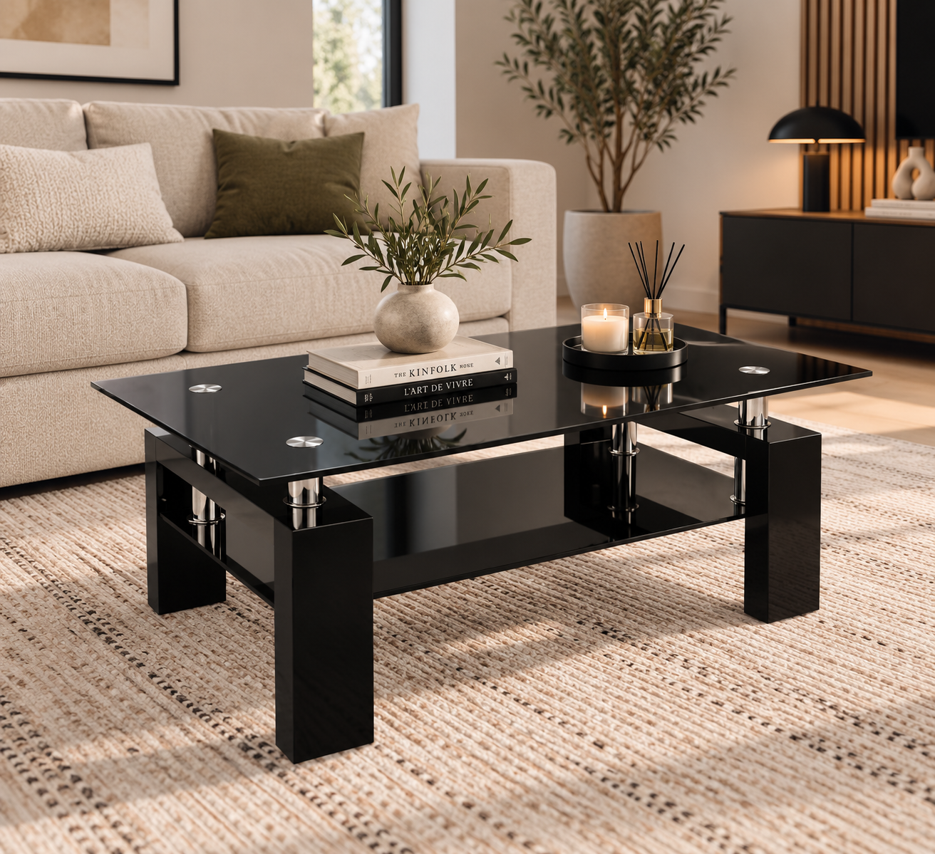 Table basse Gloria – Double plateau en verre