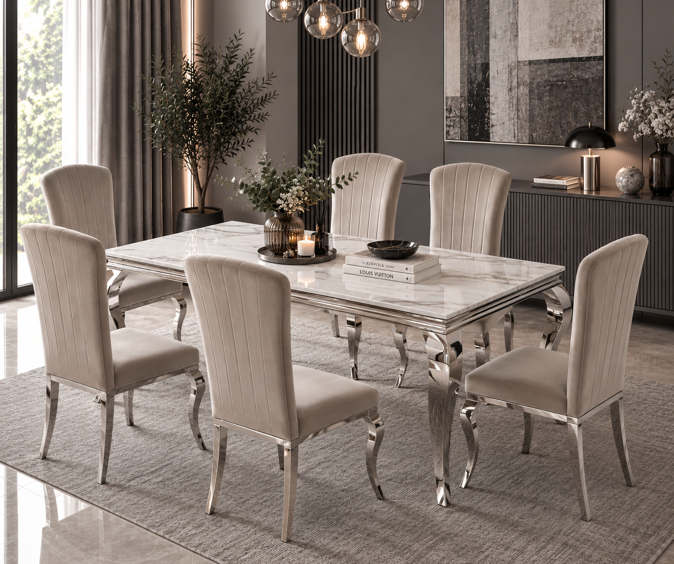 Table à manger Baroque – Marbre & Argenté