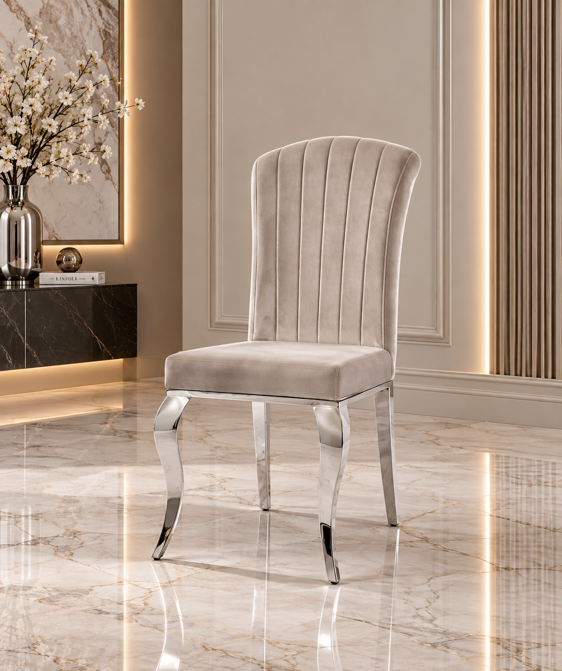 Chaise Nino – Velours anti-tache & piètement argenté