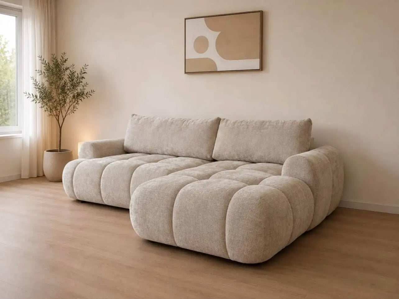 Canapé d’Angle Bubble Leo Convertible – Tissu Marbella Beige