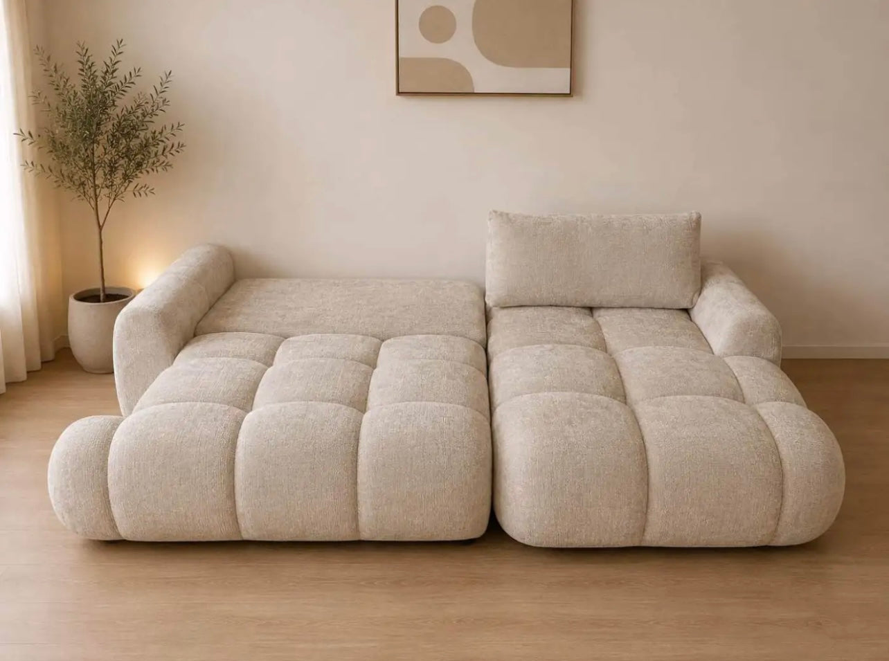 Canapé d’Angle Bubble Leo Convertible – Tissu Marbella Beige