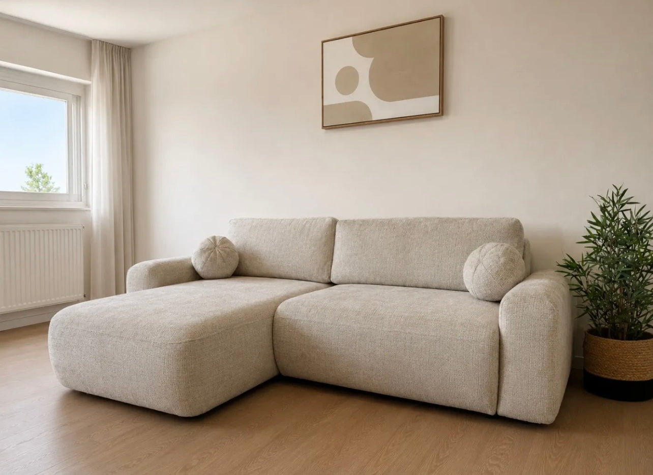 Canapé d’Angle Betis Convertible – Tissu Marbella Beige