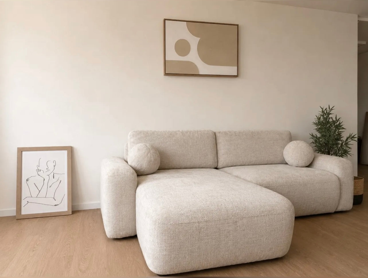 Canapé d’Angle Betis Convertible – Tissu Marbella Beige