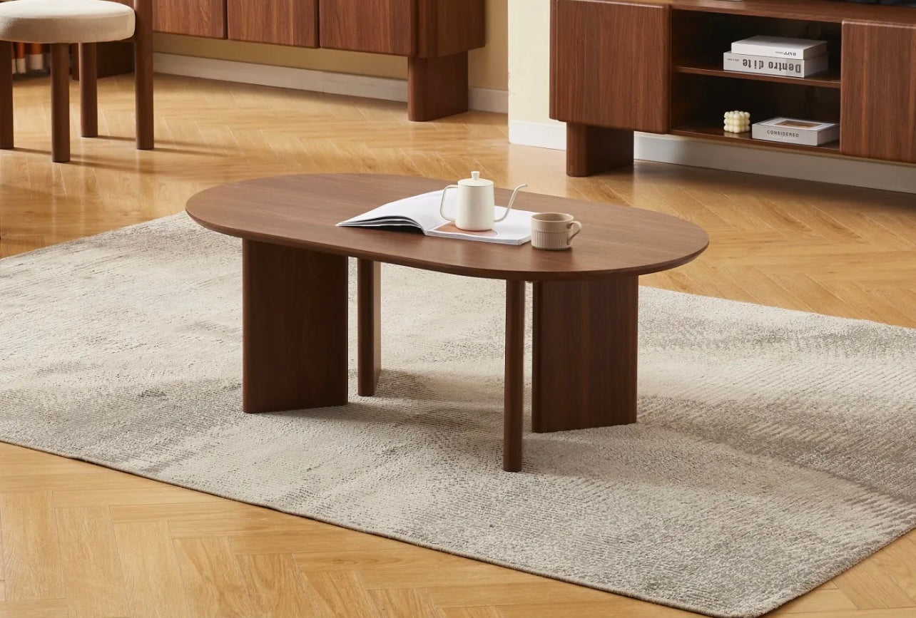 Table Basse Ambre – Effet Noyer – Design Asymétrique
