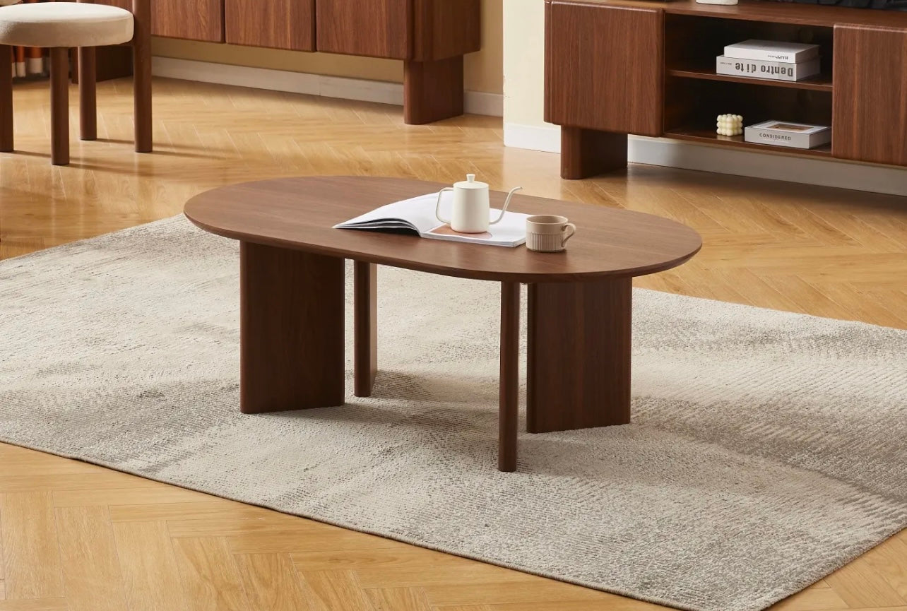 Table Basse Ambre – Effet Noyer – Design Asymétrique