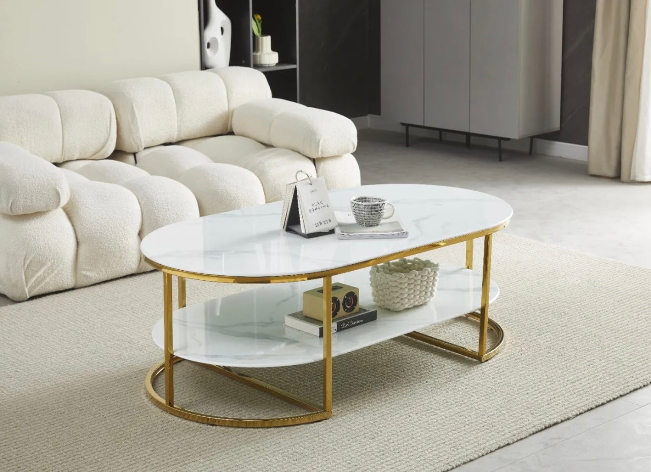 Table basse Leila – Double plateau effet marbre
