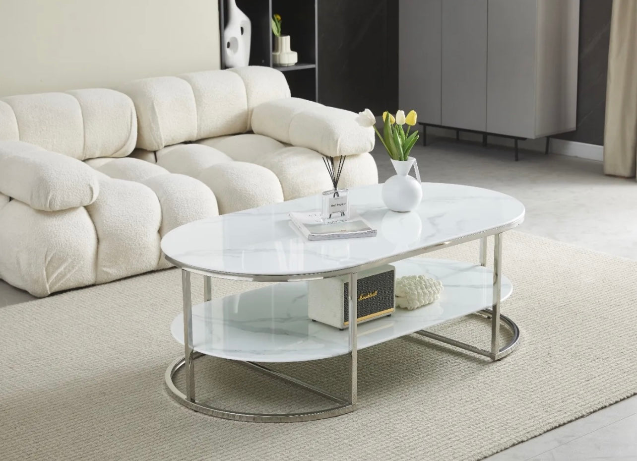 Table basse Leila – Double plateau effet marbre