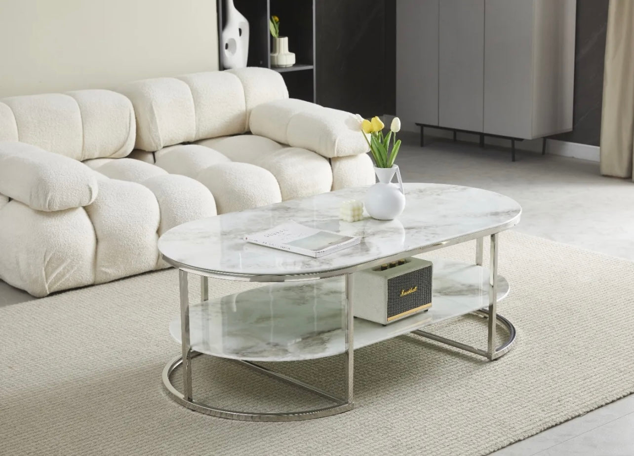 Table basse Leila – Double plateau effet marbre