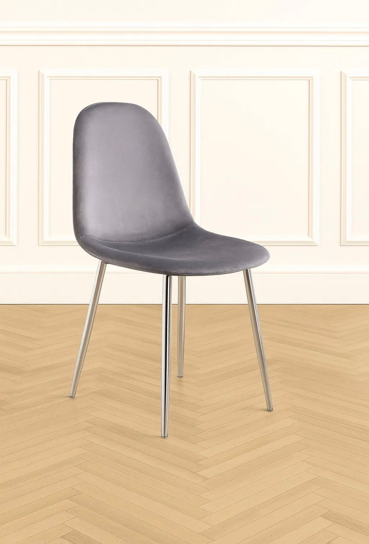 Chaise Scandi – Velours anti-tache & piètement chromé
