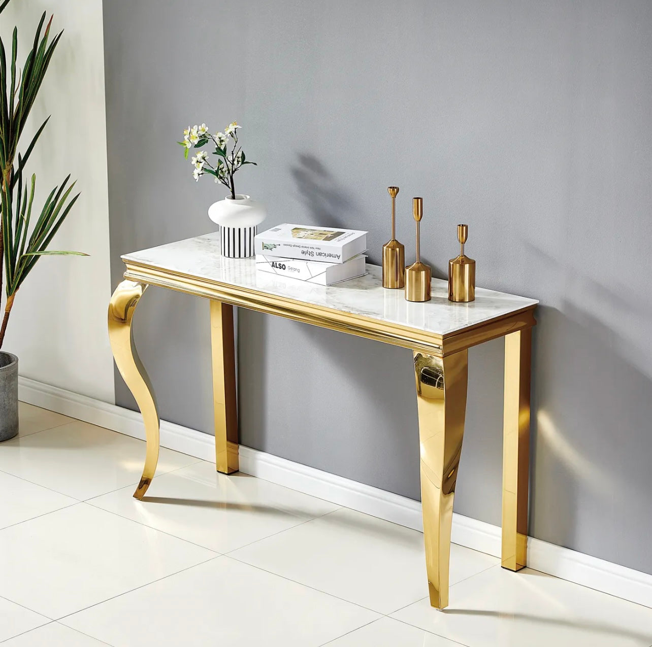 Console Baroque – Marbre Blanc & Doré