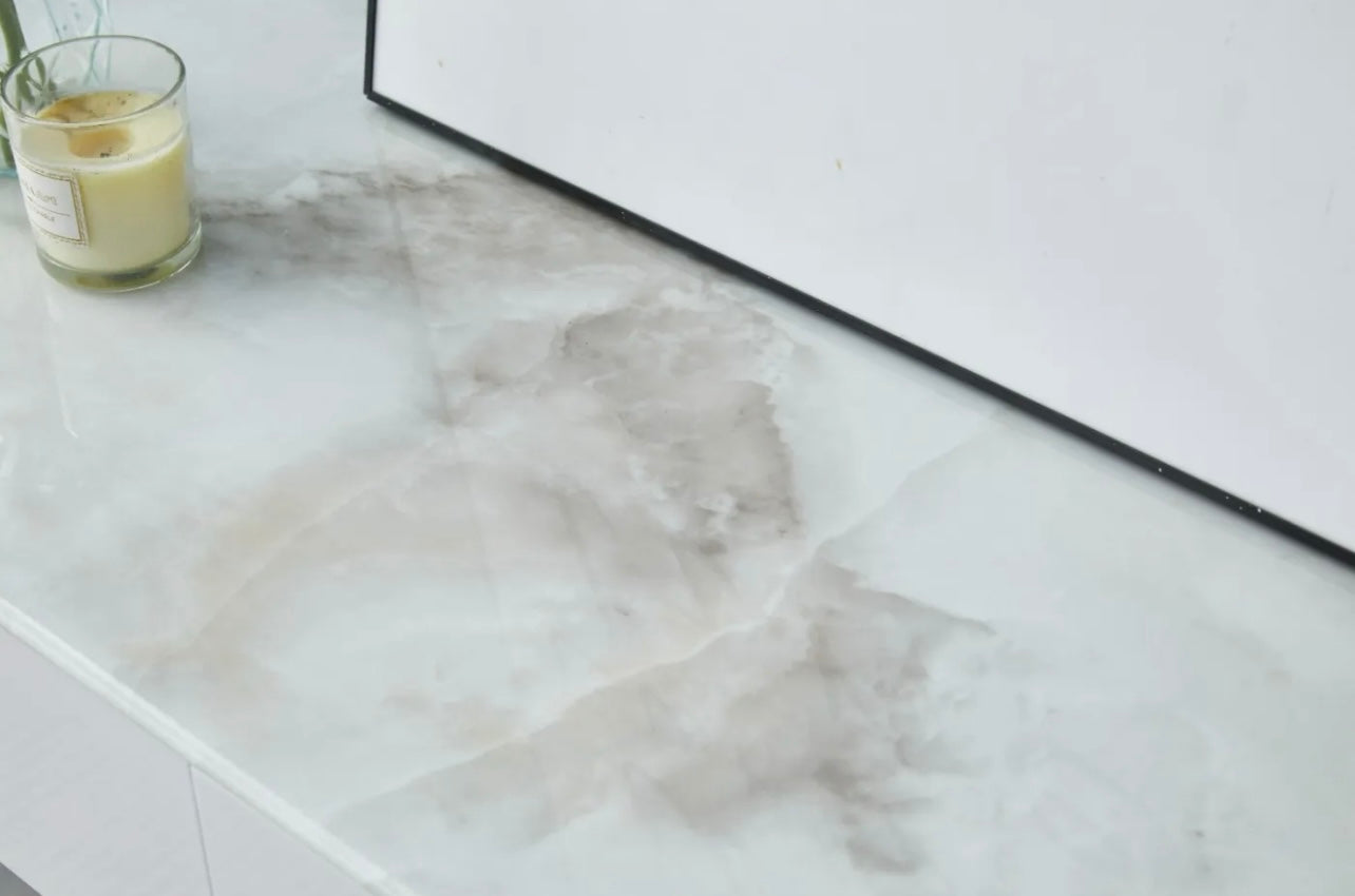 Console / Coiffeuse Lila – Effet marbre & Pieds dorés