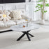 Table Basse Ophélia – Ovale – Plateau Céramique Effet Marbre – Pied Métal Noir – 120x70x45 cm